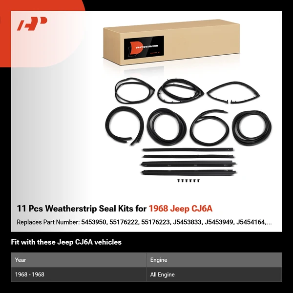 11 Pcs Weatherstrip Seal Kits for 1968 Jeep CJ6A