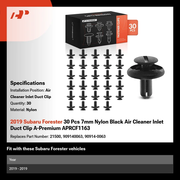 2019 Subaru Forester 30 Pcs 7mm Nylon Black Air Cleaner Inlet Duct Clip A-Premium APRCF1163