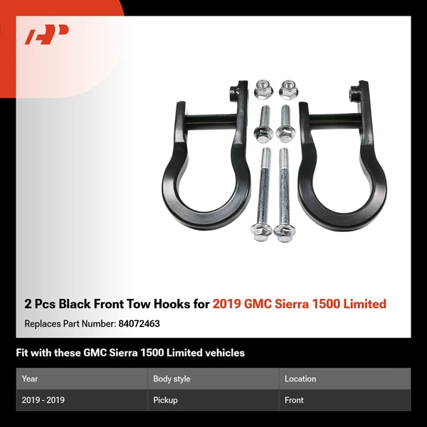 2 Pcs Black Front Tow Hooks for 2019 GMC Sierra 1500 Limited