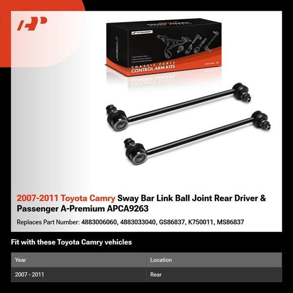 2007-2011 Toyota Camry Sway Bar Link Ball Joint Rear Driver & Passenger A-Premium APCA9263