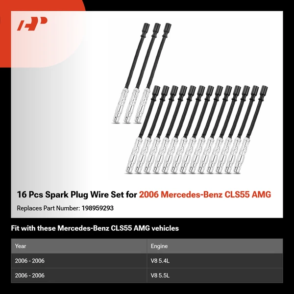 16 Pcs Spark Plug Wire Set for 2006 Mercedes-Benz CLS55 AMG