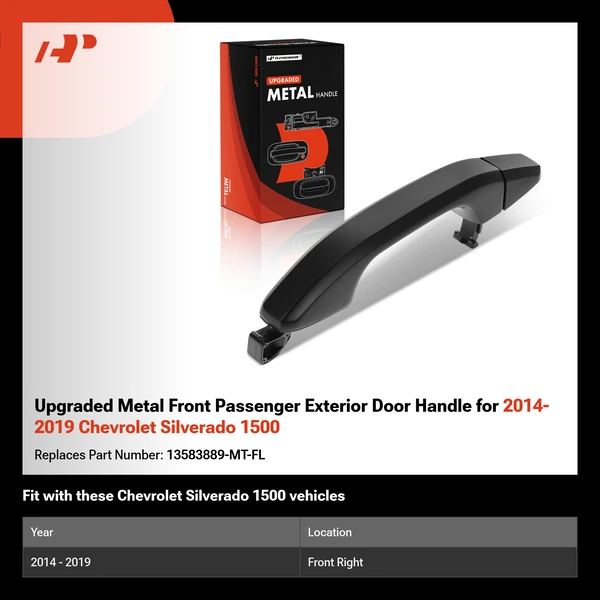 Upgraded Metal Front Passenger Exterior Door Handle for 2014-2019 Chevrolet Silverado 1500