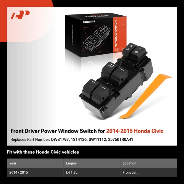Front Driver Power Window Switch for 2014-2015 Honda Civic