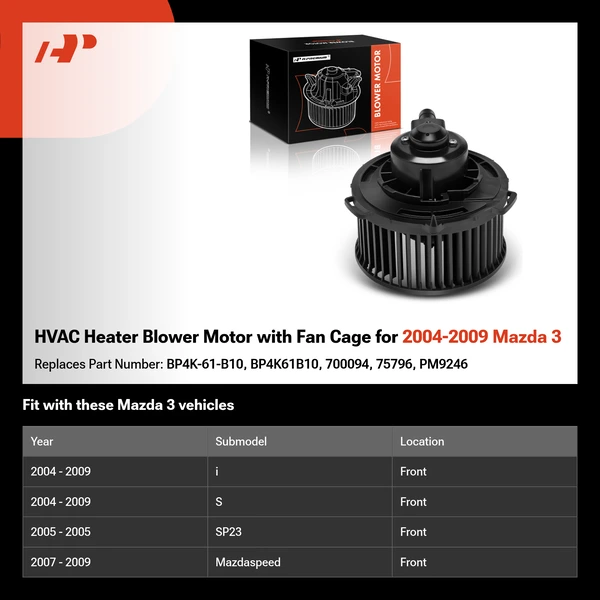 HVAC Heater Blower Motor with Fan Cage for 2004-2009 Mazda 3
