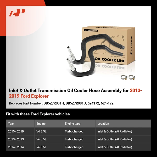 Inlet & Outlet Transmission Oil Cooler Hose Assembly for 2013-2019 Ford Explorer