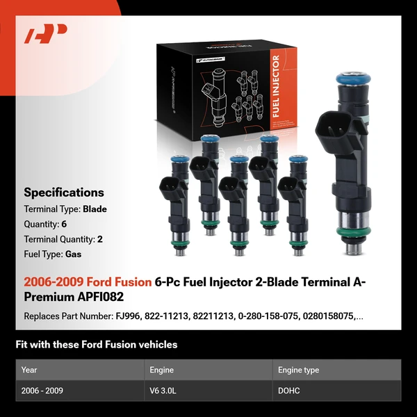 2006-2009 Ford Fusion 6-Pc Fuel Injector 2-Blade Terminal A-Premium APFI082