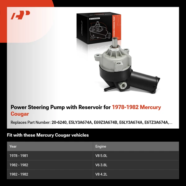 Power Steering Pump with Reservoir for 1978-1982 Mercury Cougar