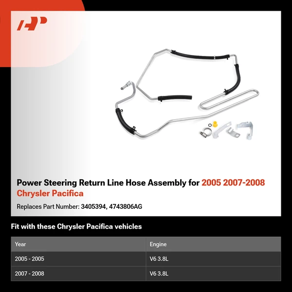 Power Steering Return Line Hose Assembly for 2005 2007-2008 Chrysler Pacifica