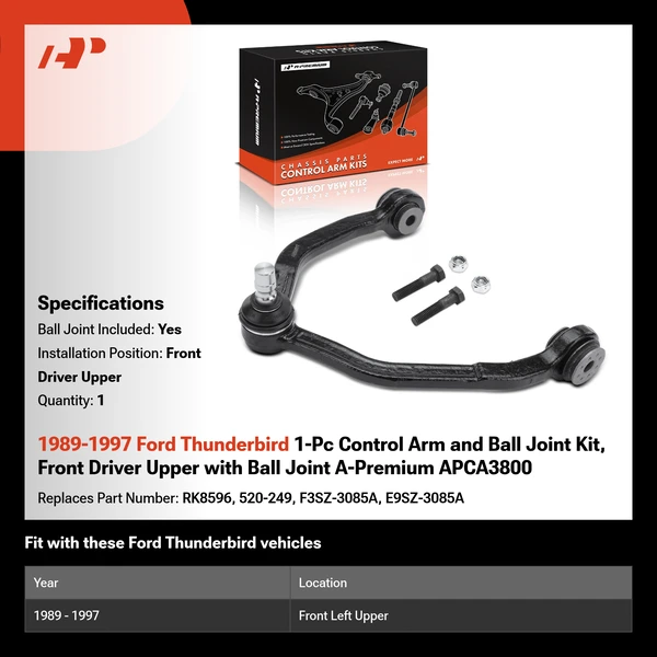 1989-1997 Ford Thunderbird 1-Pc Control Arm and Ball Joint Kit, Front Driver Upper with Ball Joint A-Premium APCA3800