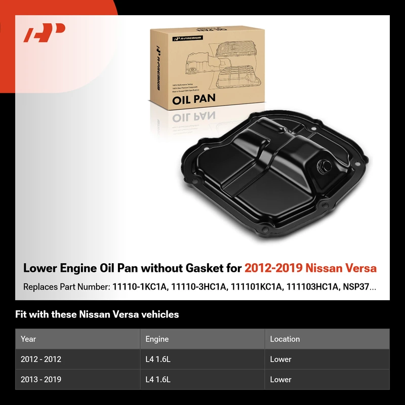 Lower Engine Oil Pan without Gasket for 2012-2019 Nissan Versa