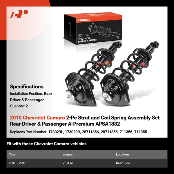 2010 Chevrolet Camaro 2-Pc Strut and Coil Spring Assembly Set Rear Driver & Passenger A-Premium APSA1882
