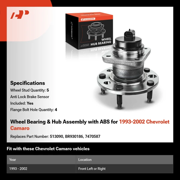 Wheel Bearing & Hub Assembly with ABS for 1993-2002 Chevrolet Camaro