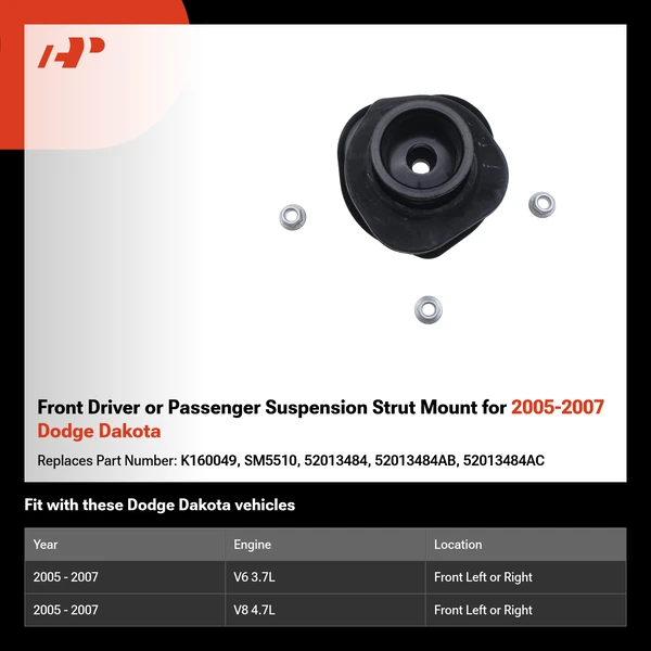 Front Driver or Passenger Suspension Strut Mount for 2005-2007 Dodge Dakota
