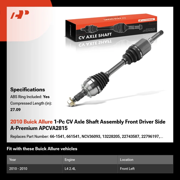 2010 Buick Allure 1-Pc CV Axle Shaft Assembly Front Driver Side A-Premium APCVA2815