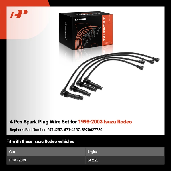 4 Pcs Spark Plug Wire Set for 1998-2003 Isuzu Rodeo