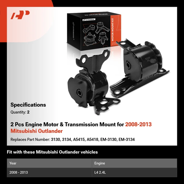 2 Pcs Engine Motor & Transmission Mount for 2008-2013 Mitsubishi Outlander