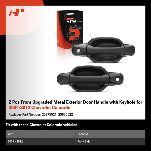 2 Pcs Front Upgraded Metal Exterior Door Handle with Keyhole for 2004-2012 Chevrolet Colorado