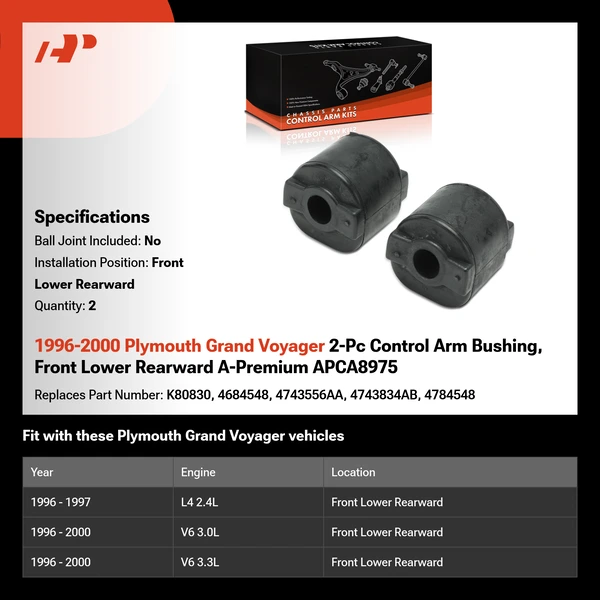 1996-2000 Plymouth Grand Voyager 2-Pc Control Arm Bushing, Front Lower Rearward A-Premium APCA8975