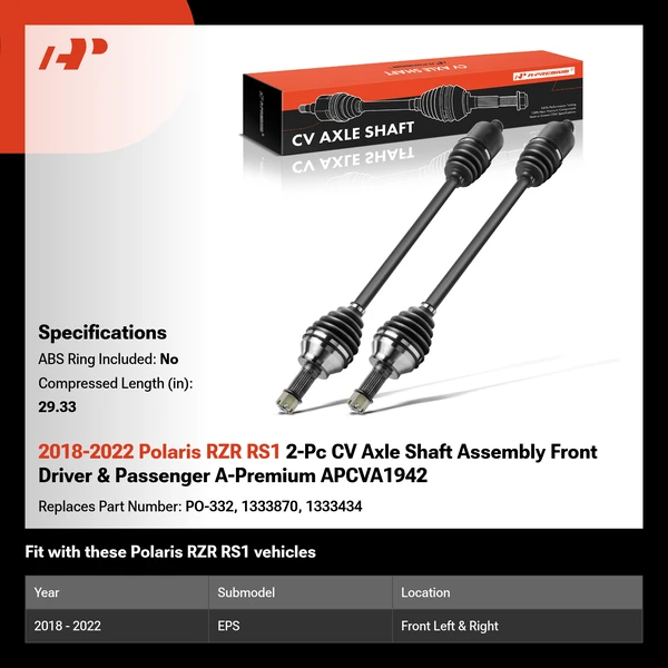 2018-2022 Polaris RZR RS1 2-Pc CV Axle Shaft Assembly Front Driver & Passenger A-Premium APCVA1942