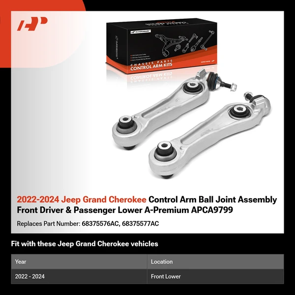 2022-2024 Jeep Grand Cherokee Control Arm Ball Joint Assembly Front Driver & Passenger Lower A-Premium APCA9799