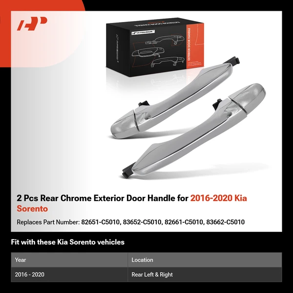 2 Pcs Rear Chrome Exterior Door Handle for 2016-2020 Kia Sorento