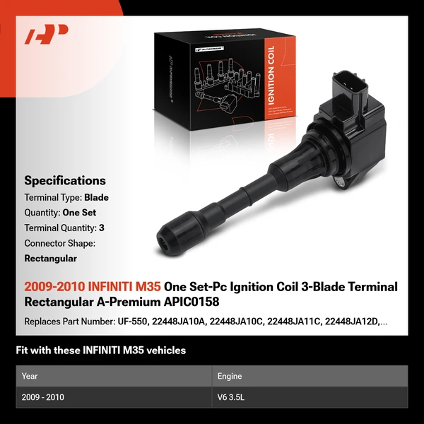 2009-2010 INFINITI M35 One Set-Pc Ignition Coil 3-Blade Terminal Rectangular A-Premium APIC0158