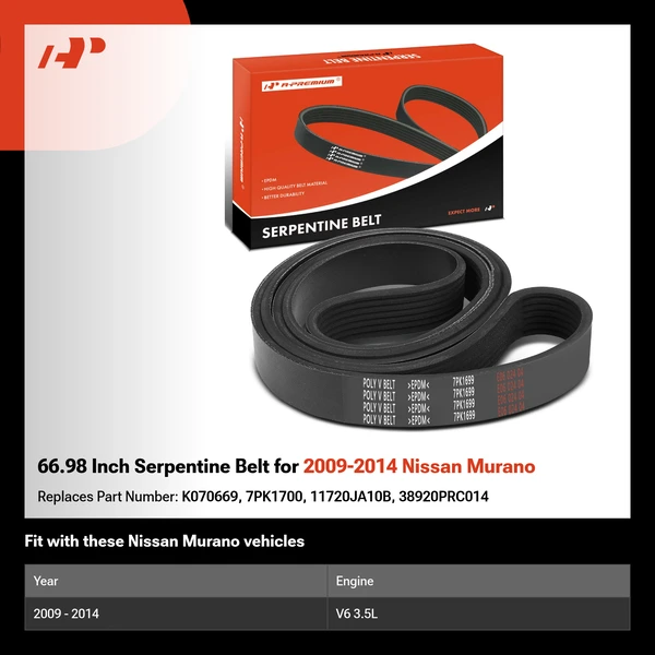66.98 Inch Serpentine Belt for 2009-2014 Nissan Murano