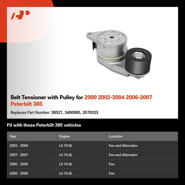 Belt Tensioner with Pulley for 2000 2002-2004 2006-2007 Peterbilt 385