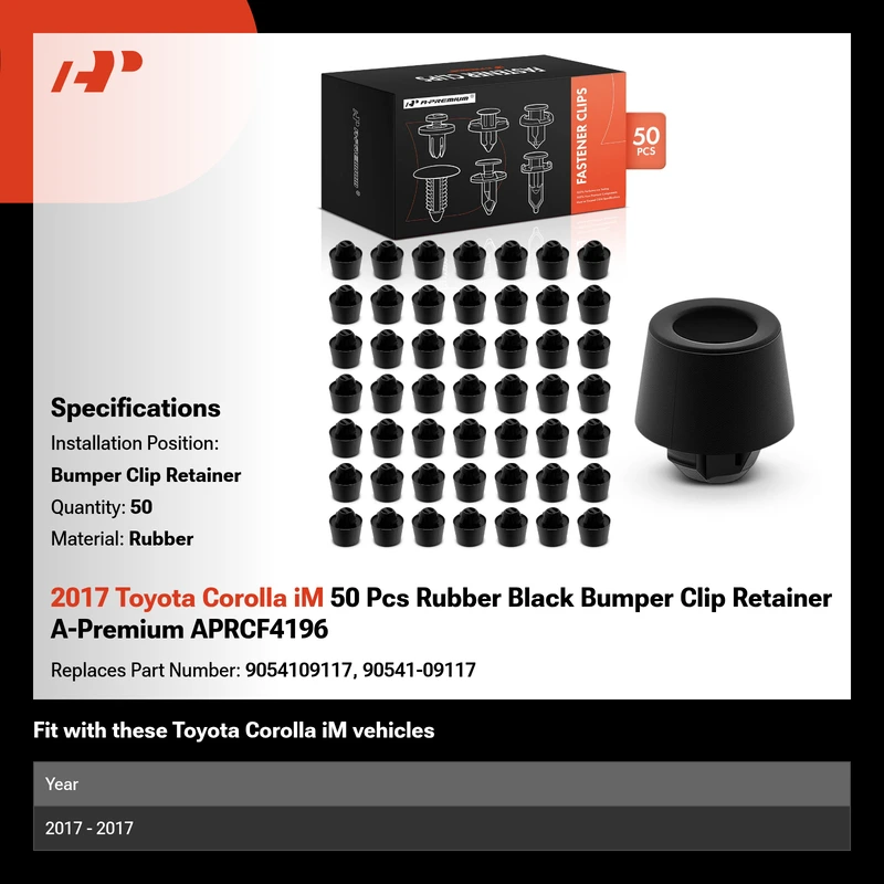 2017 Toyota Corolla iM 50 Pcs Rubber Black Bumper Clip Retainer A-Premium APRCF4196