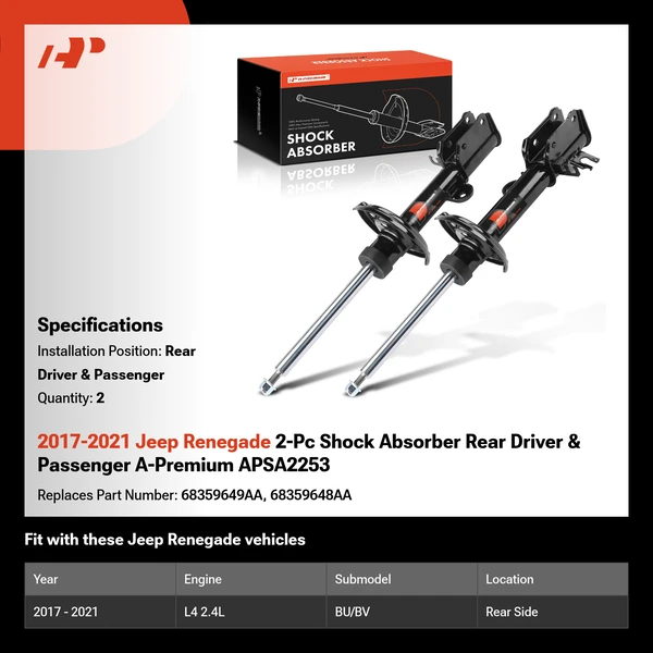 2017-2021 Jeep Renegade 2-Pc Shock Absorber Rear Driver & Passenger A-Premium APSA2253