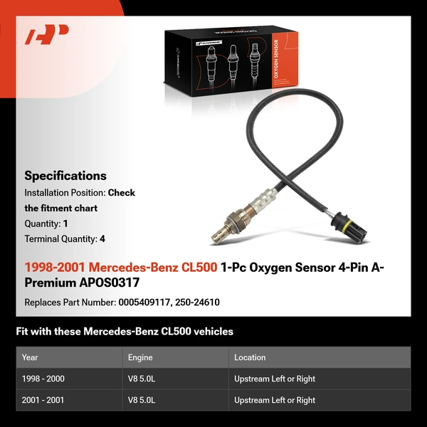 1998-2001 Mercedes-Benz CL500 1-Pc Oxygen Sensor 4-Pin A-Premium APOS0317