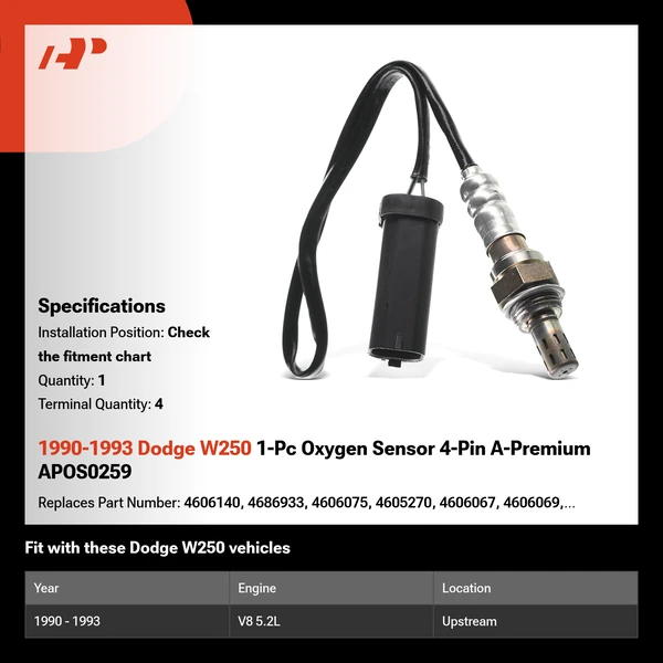 1990-1993 Dodge W250 1-Pc Oxygen Sensor 4-Pin A-Premium APOS0259