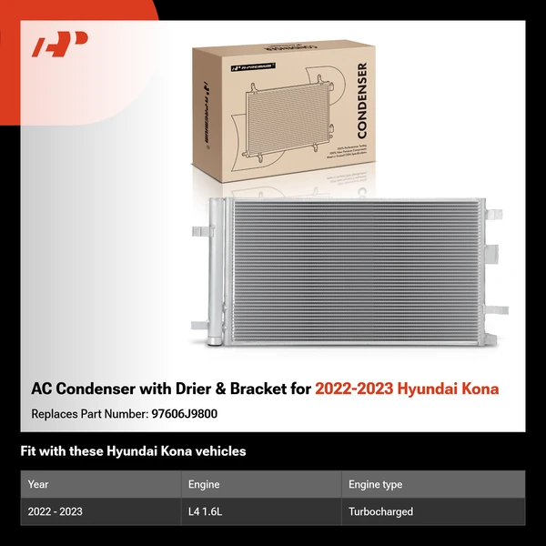 AC Condenser with Drier & Bracket for 2022-2023 Hyundai Kona