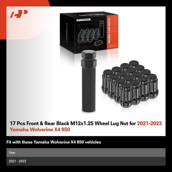 17 Pcs Front & Rear Black M12x1.25 Wheel Lug Nut for 2021-2023 Yamaha Wolverine X4 850