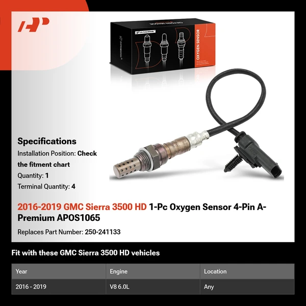 2016-2019 GMC Sierra 3500 HD 1-Pc Oxygen Sensor 4-Pin A-Premium APOS1065