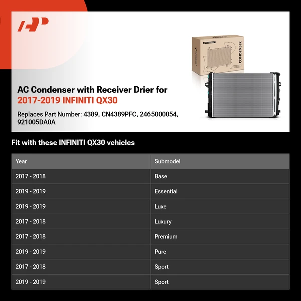 AC Condenser with Receiver Drier for 2017-2019 INFINITI QX30