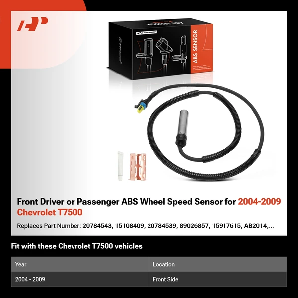 Front Driver or Passenger ABS Wheel Speed Sensor for 2004-2009 Chevrolet T7500