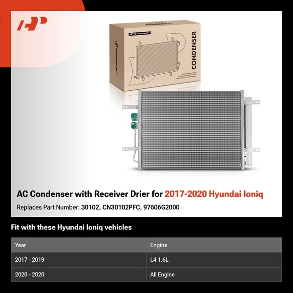 AC Condenser with Receiver Drier for 2017-2020 Hyundai Ioniq