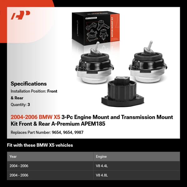 2004-2006 BMW X5 3-Pc Engine Mount and Transmission Mount Kit Front & Rear A-Premium APEM185
