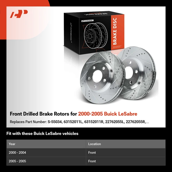 Front Drilled Brake Rotors for 2000-2005 Buick LeSabre