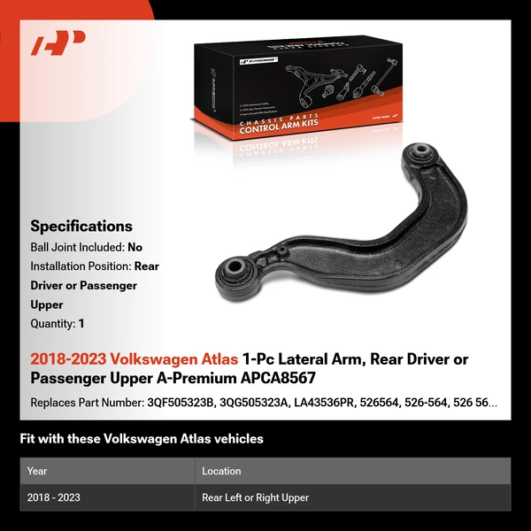 2018-2023 Volkswagen Atlas 1-Pc Lateral Arm, Rear Driver or Passenger Upper A-Premium APCA8567