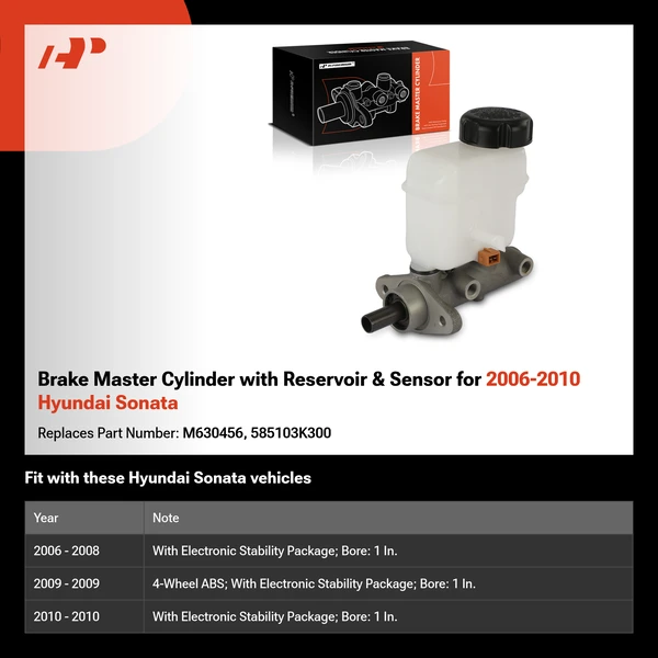 Brake Master Cylinder with Reservoir & Sensor for 2006-2010 Hyundai Sonata