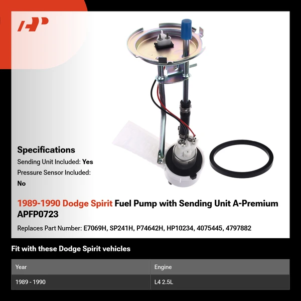 1989-1990 Dodge Spirit Fuel Pump with Sending Unit A-Premium APFP0723