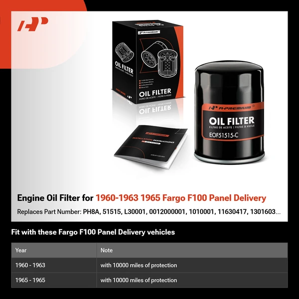 Engine Oil Filter for 1960-1963 1965 Fargo F100 Panel Delivery