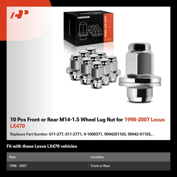 10 Pcs Front or Rear M14-1.5 Wheel Lug Nut for 1998-2007 Lexus LX470