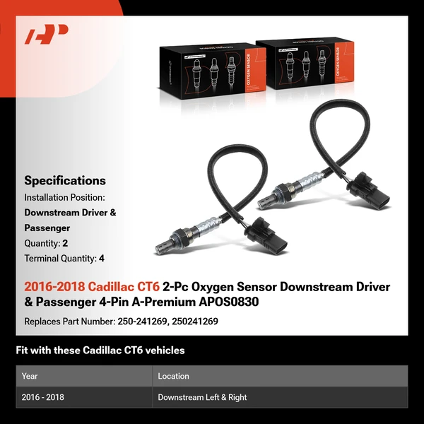 2016-2018 Cadillac CT6 2-Pc Oxygen Sensor Downstream Driver & Passenger 4-Pin A-Premium APOS0830