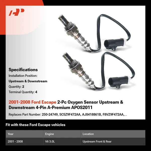 2001-2008 Ford Escape 2-Pc Oxygen Sensor Upstream & Downstream 4-Pin A-Premium APOS2011