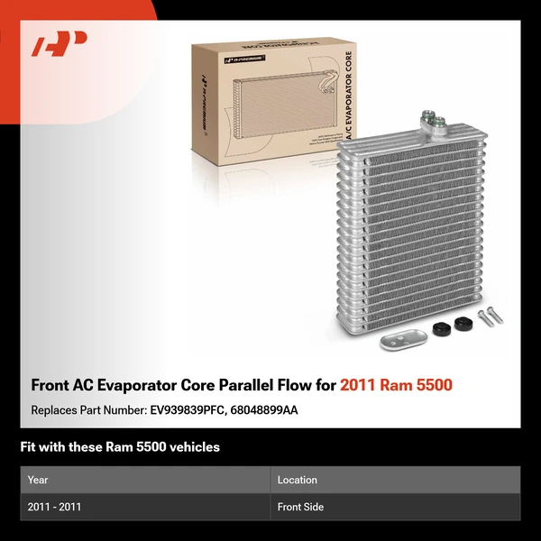 Front AC Evaporator Core Parallel Flow for 2011 Ram 5500