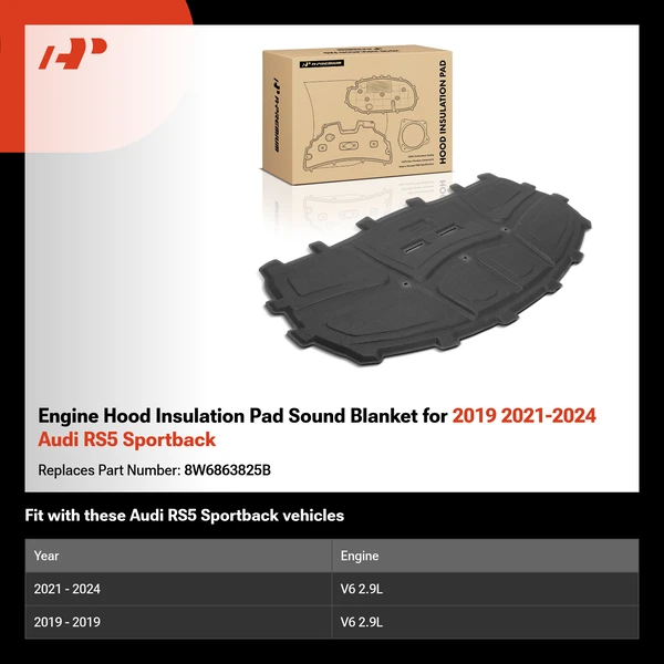 Engine Hood Insulation Pad Sound Blanket for 2019 2021-2024 Audi RS5 Sportback