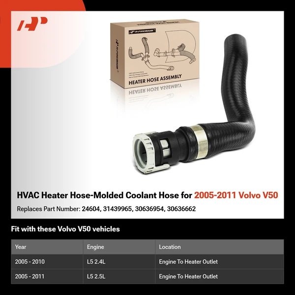 HVAC Heater Hose-Molded Coolant Hose for 2005-2011 Volvo V50